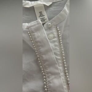 H&M 100% cotton and pearl embellished white button up blouse top